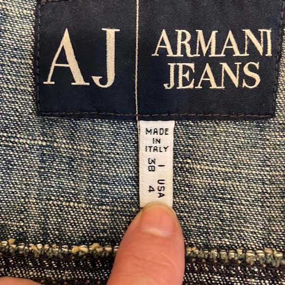 AJ ARMANI JEANS VINTAGE NEVER WORN JEAN JACKET CROPPED WITH LEATHER IN FRONT - Picture 13 of 15